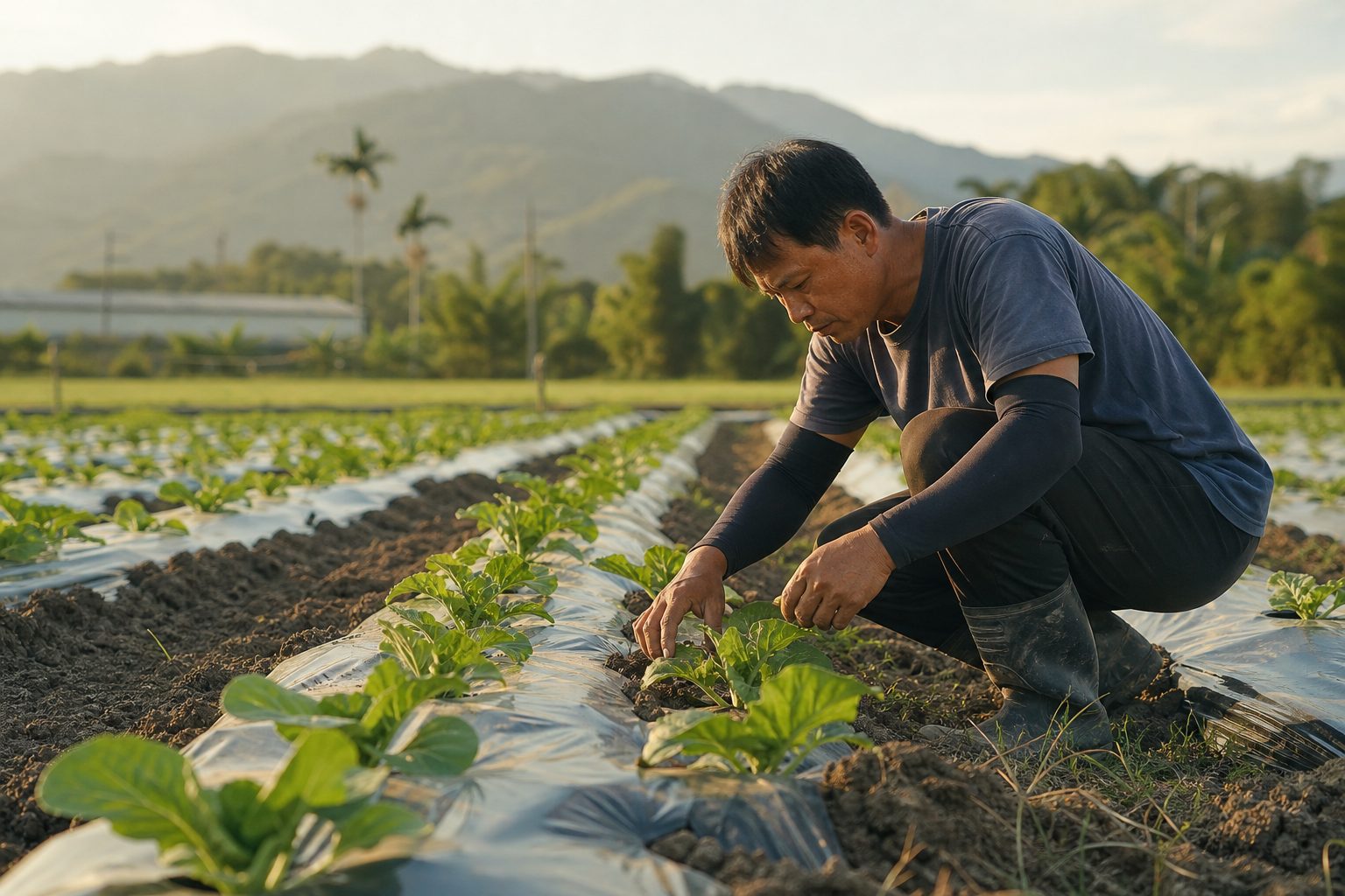 農民在屏東田間照料農作物，呈現農業生產情境