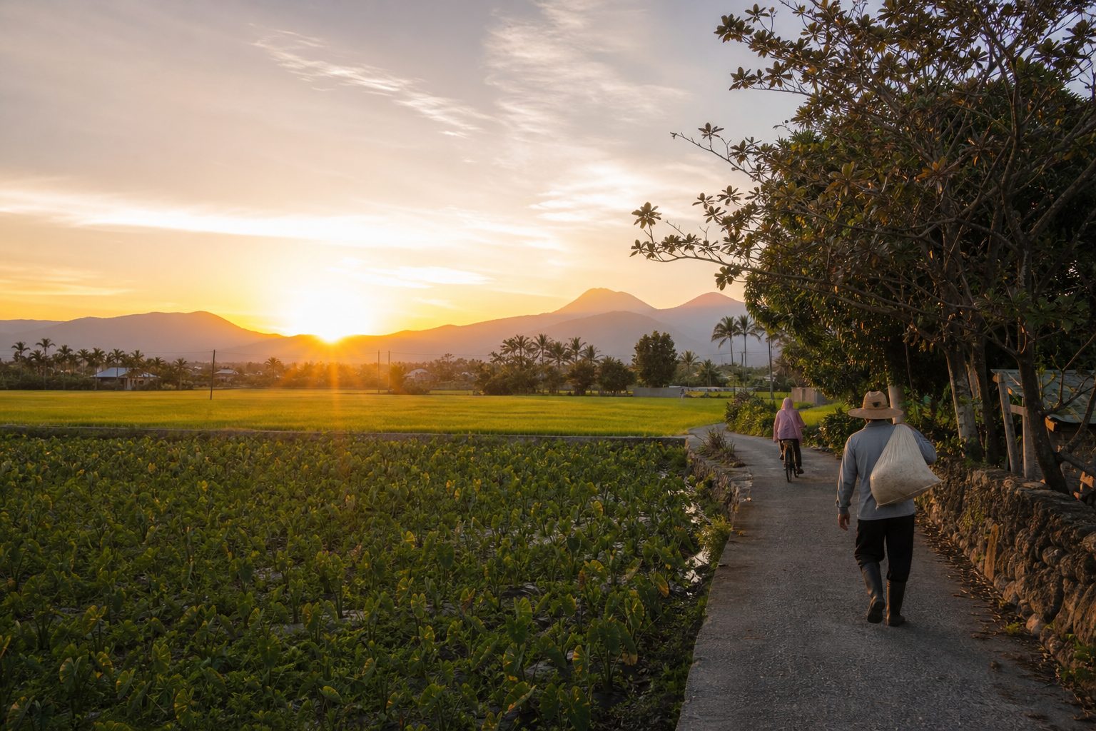 屏東農村田園與夕陽景色，呈現地方產業與農村生活氛圍